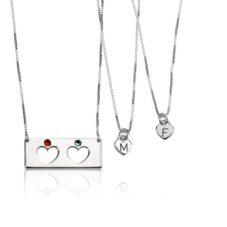 Mother Daughter Birthstone Bar Necklace Set