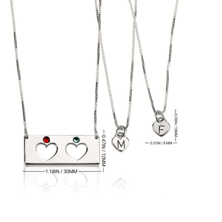 Mother Daughter Birthstone Bar Necklace Set