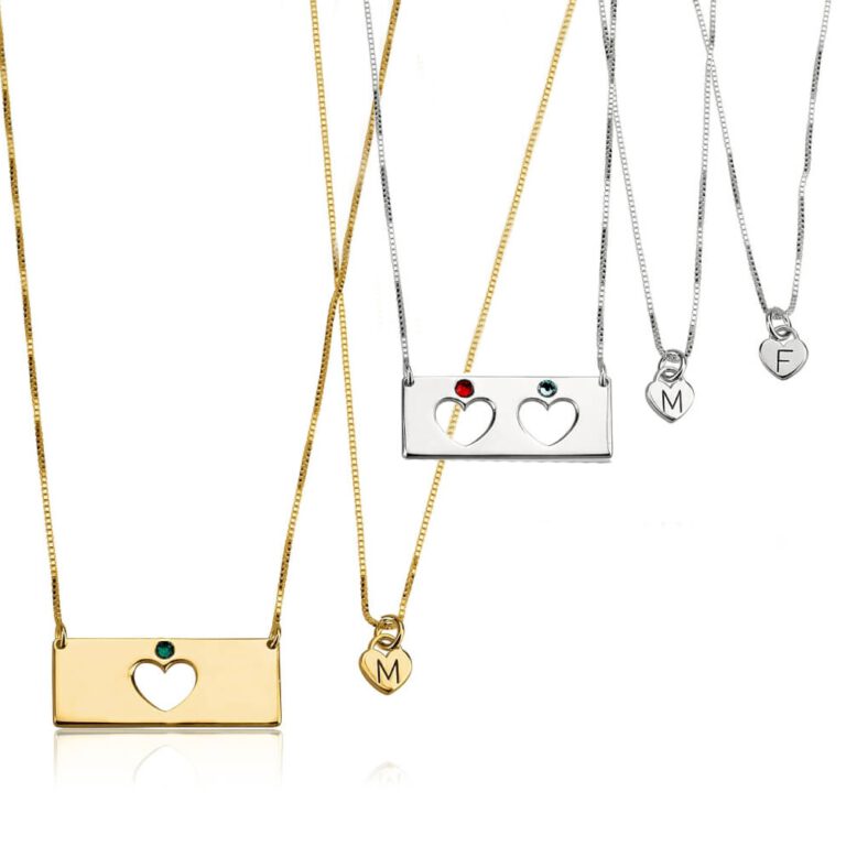 Mother Daughter Birthstone Bar Necklace Set