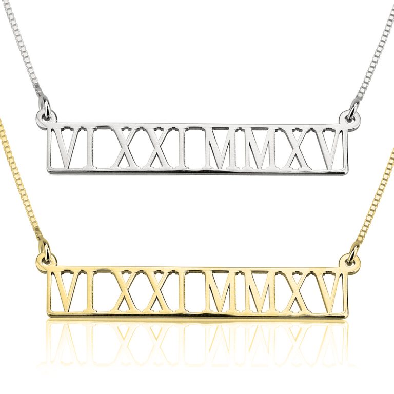 Roman Numeral Cut Out Bar Necklace