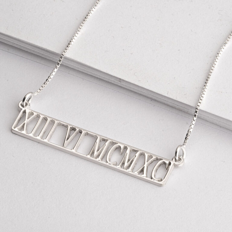 Roman Numeral Cut Out Bar Necklace