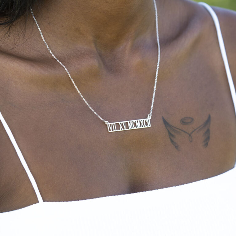 Roman Numeral Cut Out Bar Necklace