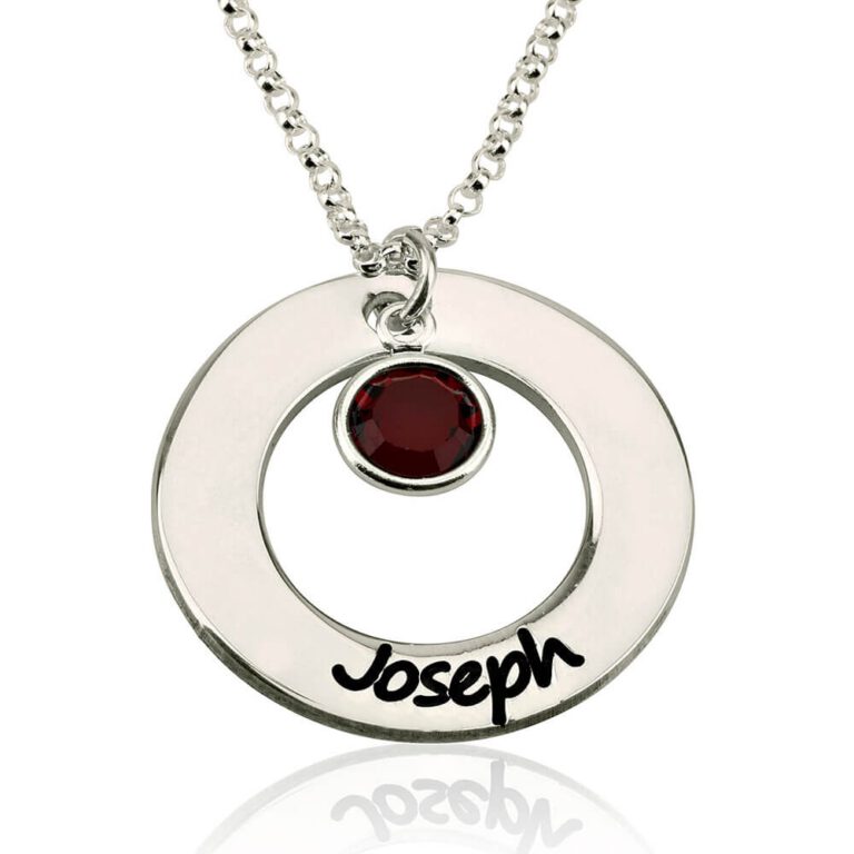 Circle Name Necklace with Birthstone