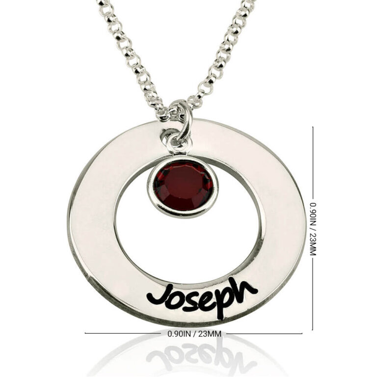 Circle Name Necklace with Birthstone