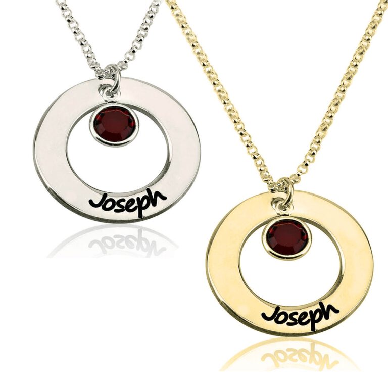 Circle Name Necklace with Birthstone