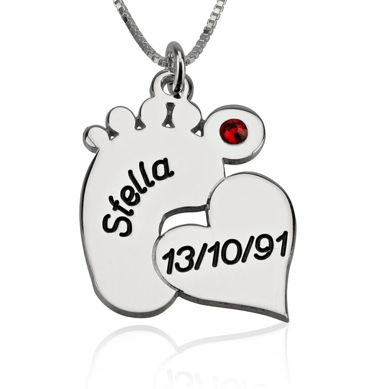 Engraved Footprint Necklace With Heart