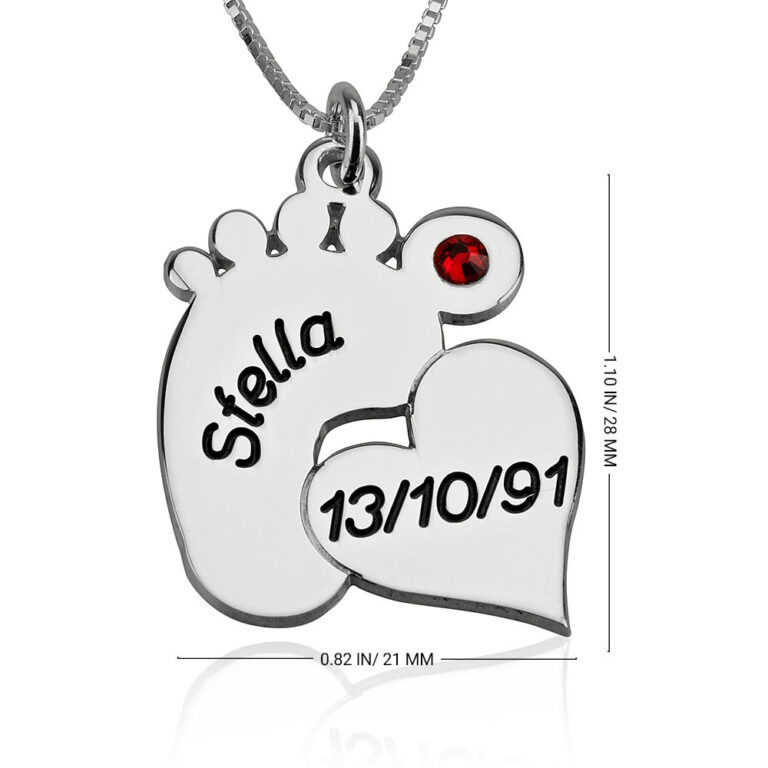 Engraved Footprint Necklace With Heart