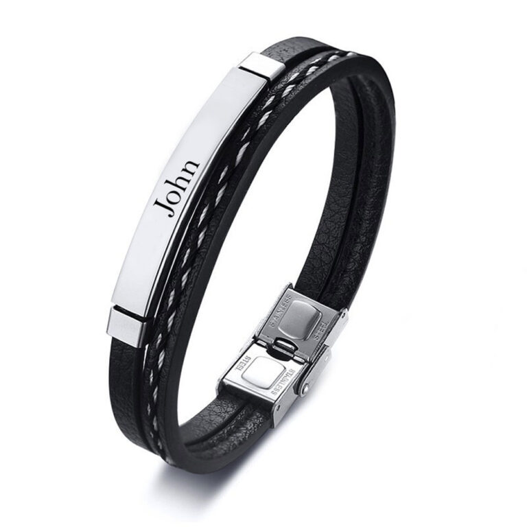 Leather Name Bracelet For Men