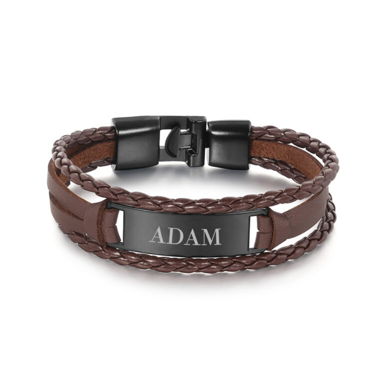 Custom Men Leather Name Bracelet
