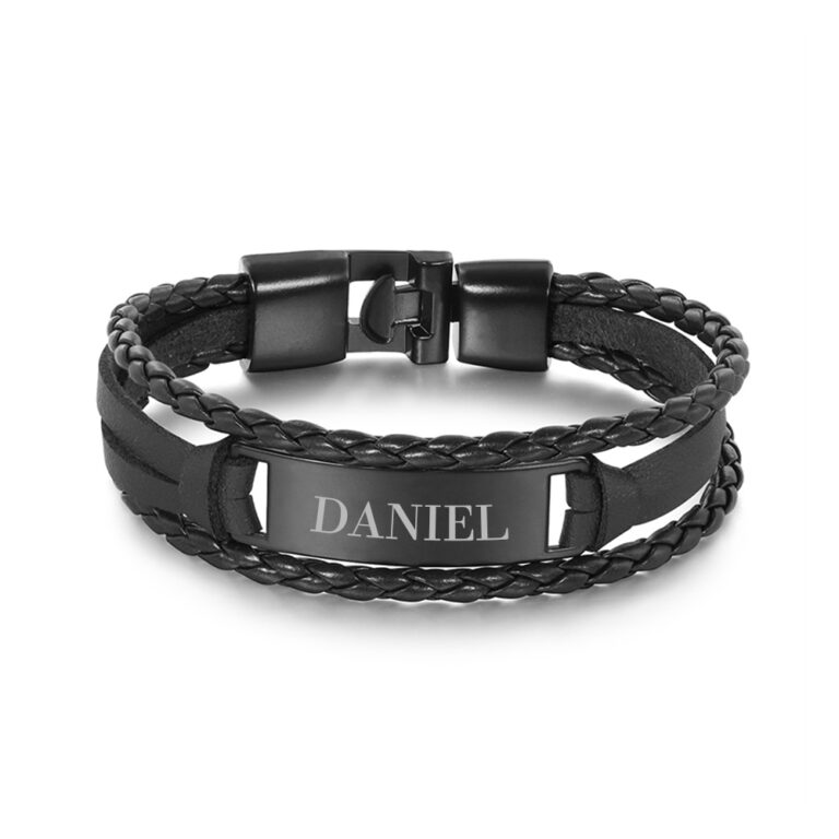 Custom Men Leather Name Bracelet