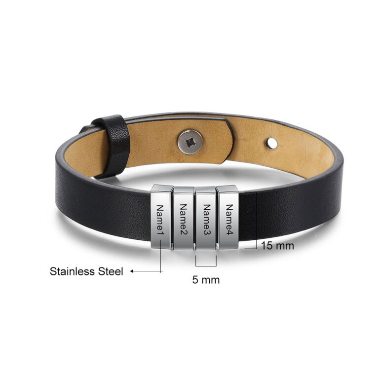 Engraved Mens Leather Bracelet