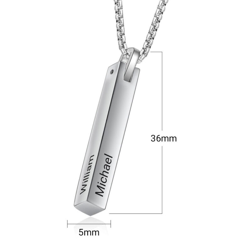 3D Engraved Bar Necklace with Names