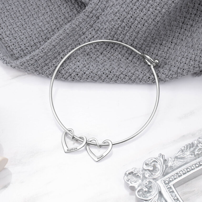 Engraved Hearts Charm Bracelet for Mom