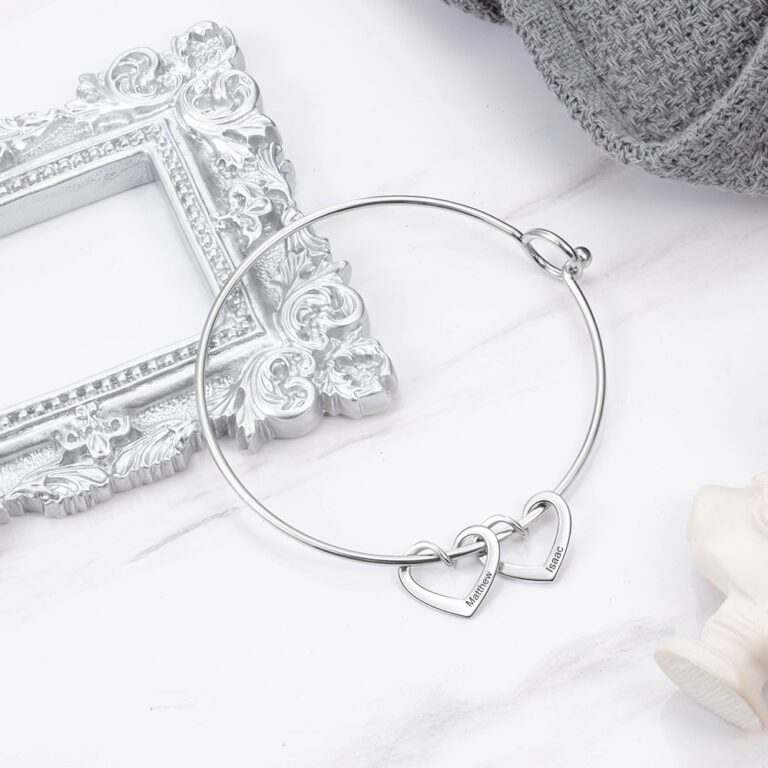 Engraved Hearts Charm Bracelet for Mom