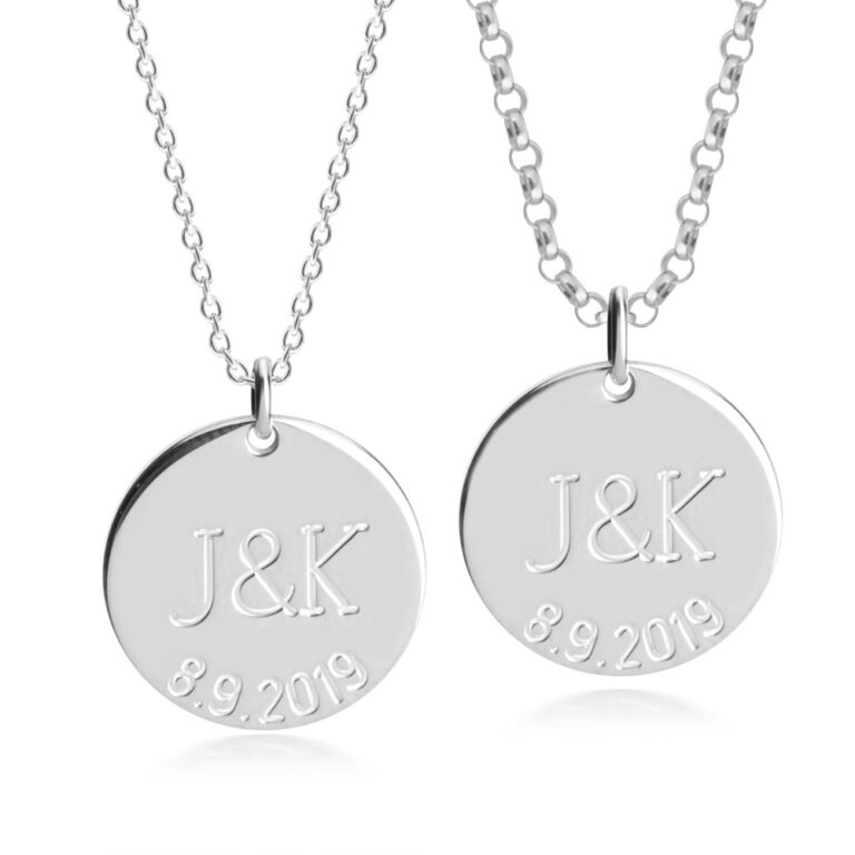 Couples Necklace Set With Initials & Anniversary Date