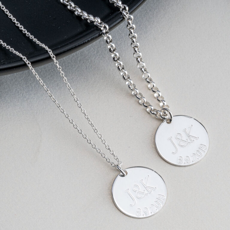 Couples Necklace Set With Initials & Anniversary Date