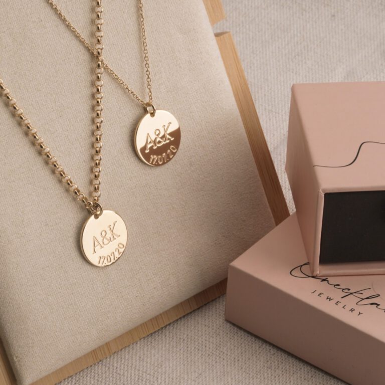 Couples Necklace Set With Initials & Anniversary Date
