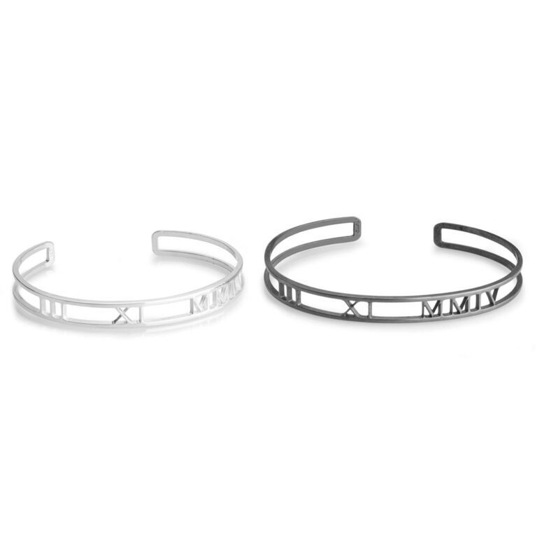 Roman Numerals Anniversary Date Bangle Set