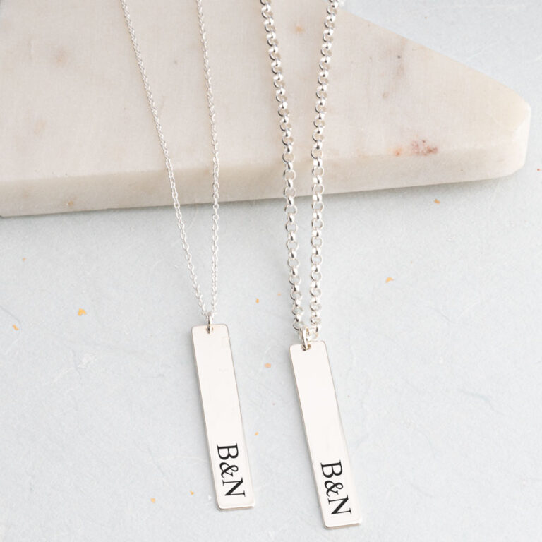 Couples Necklace Set With Vertical Initials