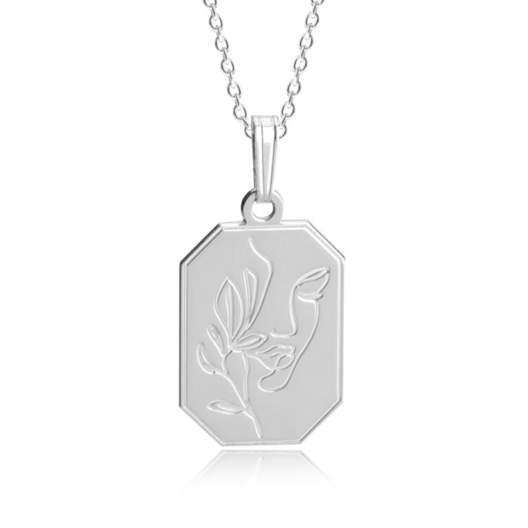 Line Art Woman's Face Engraved Necklace