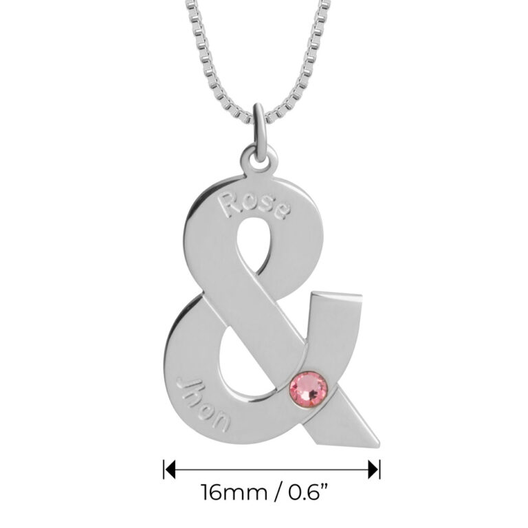 Ampersand Couples Necklace With Names and Birthstone
