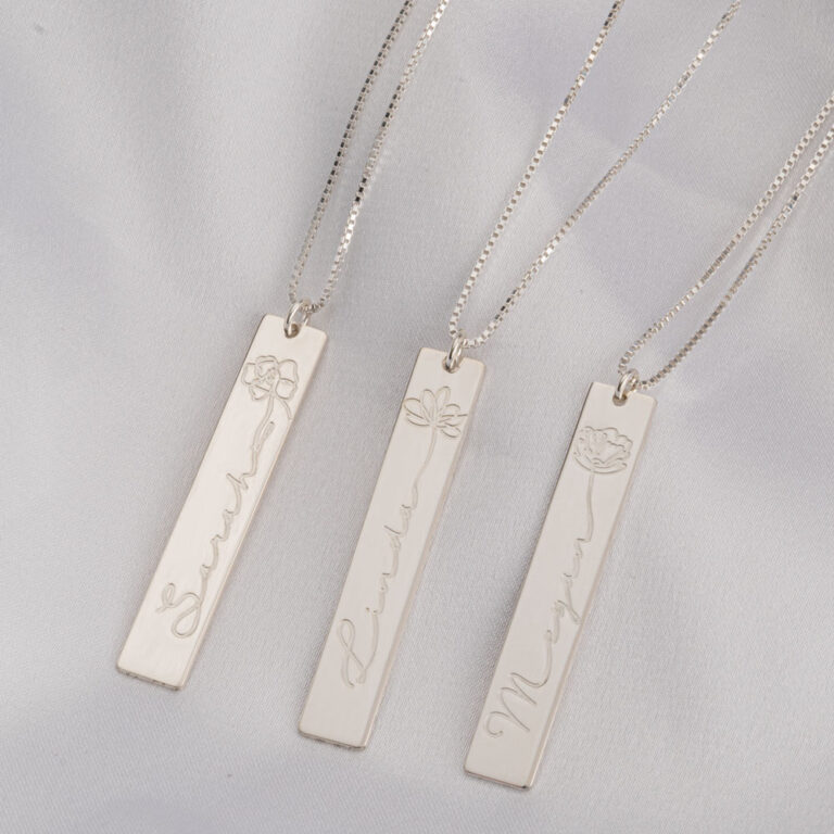 Engraved Name Necklace With Flower