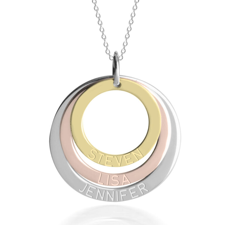 Three Tone Ring Engraved Mother Necklace