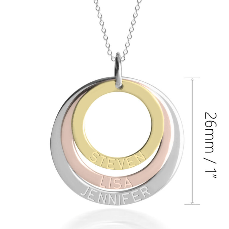 Three Tone Ring Engraved Mother Necklace