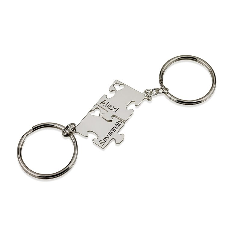 Sterling Silver Engraved Puzzle Piece Keychain Set