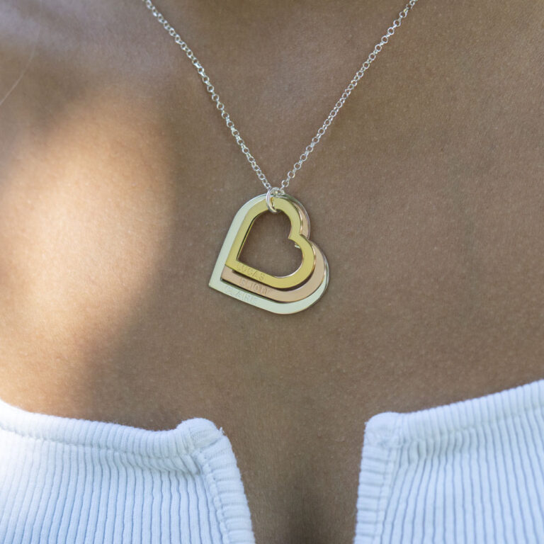 Three Toned Engraved Hearts Mother Necklace