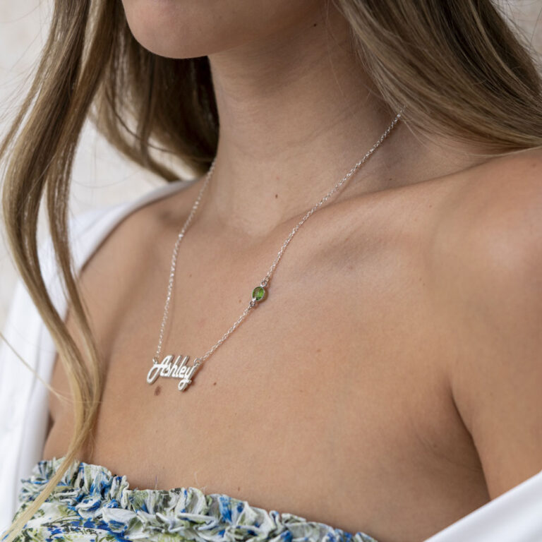 Retro Name Necklace with Birthstone