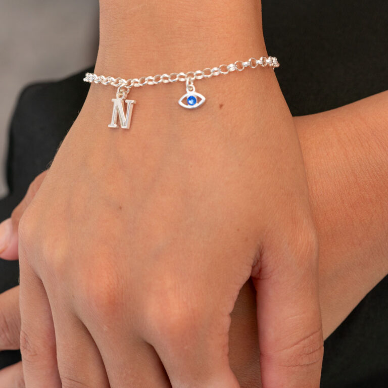 Custom Initial Bracelet with Evil Eye Charm