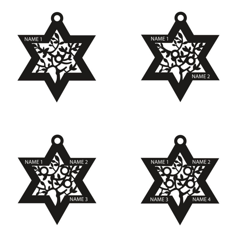 שרשרת מגן דוד ועץ המשפחה עם חריטות אישיות ואבני לידה