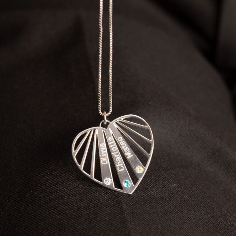 Mother's Heart Necklace with Children's Names and Birthstones