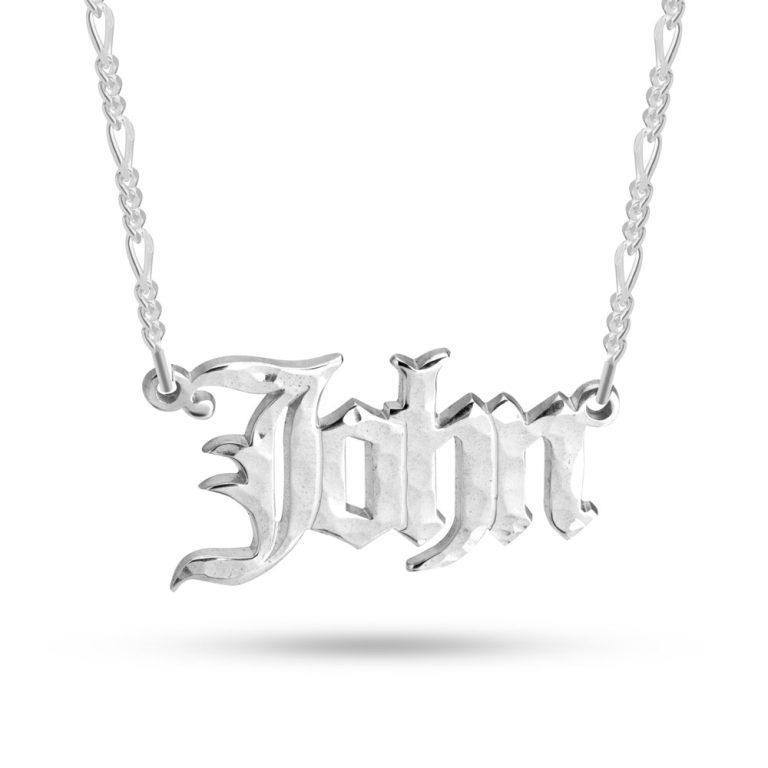 Old English Hammered Name Necklace