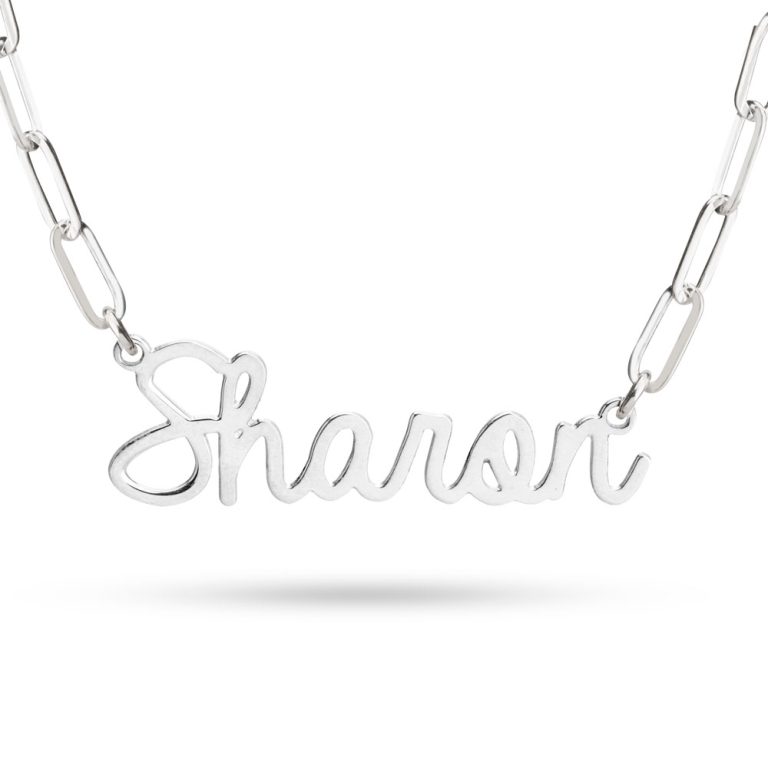 Bold Cursive Name Necklace - Paperclip Chain