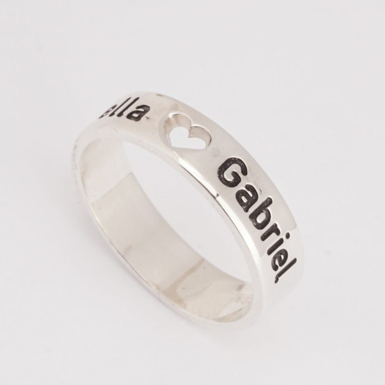 Engraved Double Name Ring with Cutout Heart