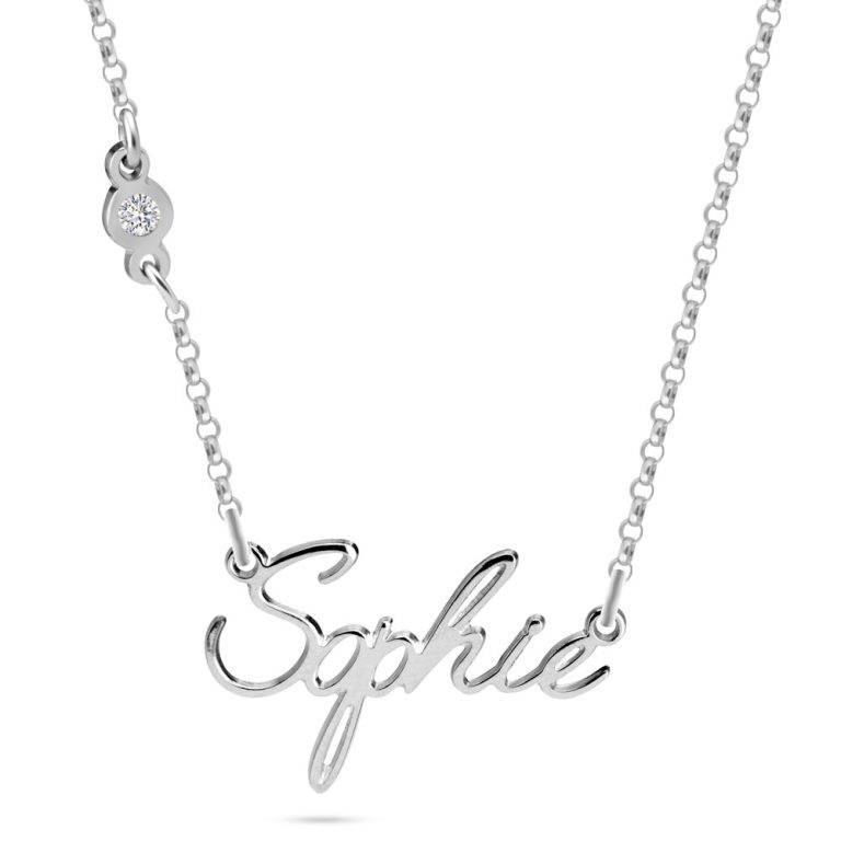 Name Necklace with Diamond on the Chain