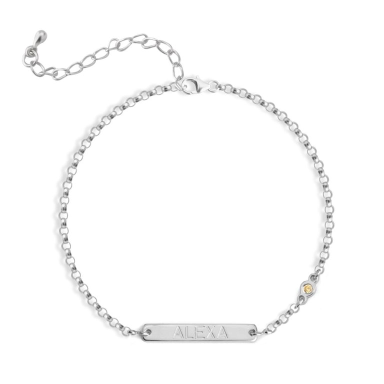 Personalized Name Bar Bracelet with Birthstone Charm