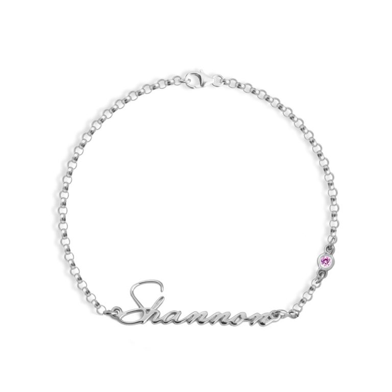 Personalized Dainty Name Bracelet with Birthstone Charm