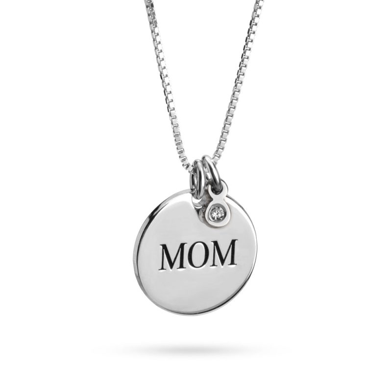 עם יהלום Mom - שרשרת עיגול אמא באנגלית
