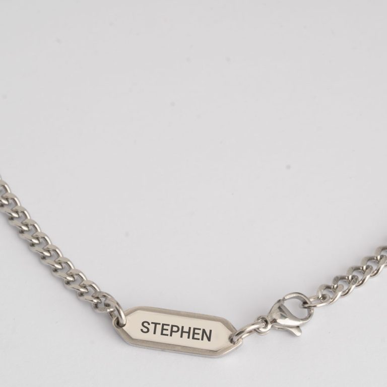 Men’s Curb Chain Necklace with Engraved Tag
