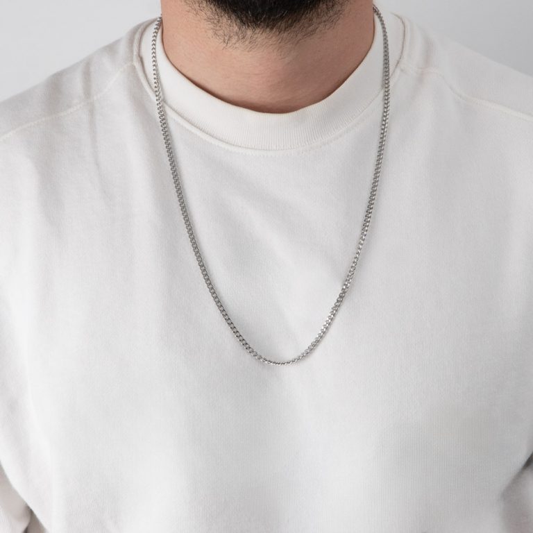 Men’s Curb Chain Necklace with Engraved Tag