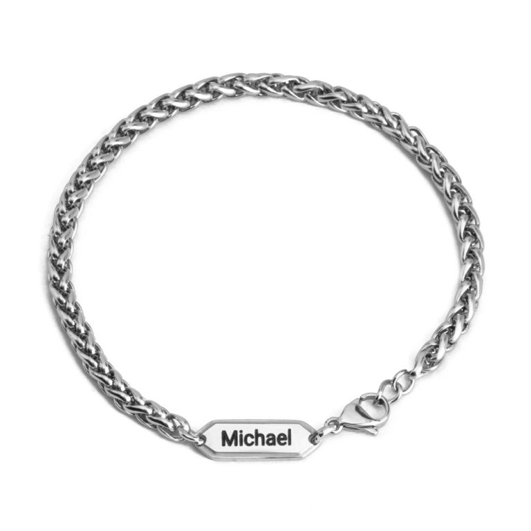 Men’s Wheat Chain Bracelet with Engraved Tag