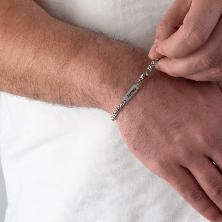Men’s Wheat Chain Bracelet with Engraved Tag