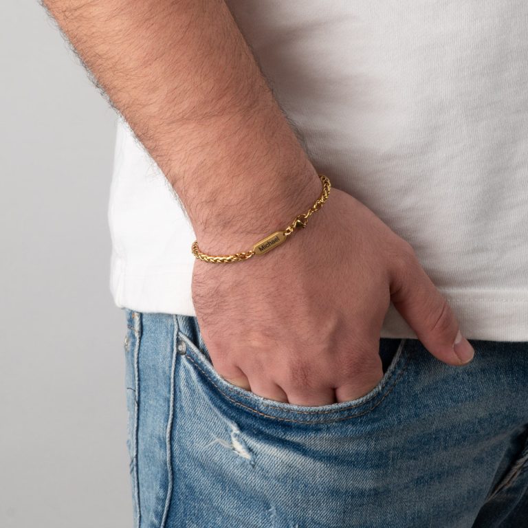 Men’s Wheat Chain Bracelet with Engraved Tag