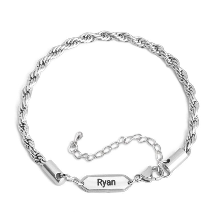 Engraved Rope Chain Bracelet for Him