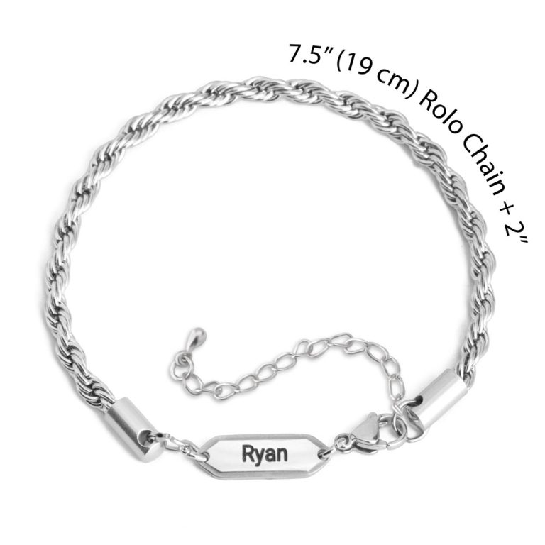 Engraved Rope Chain Bracelet for Him