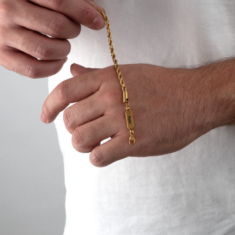Engraved Rope Chain Bracelet for Him