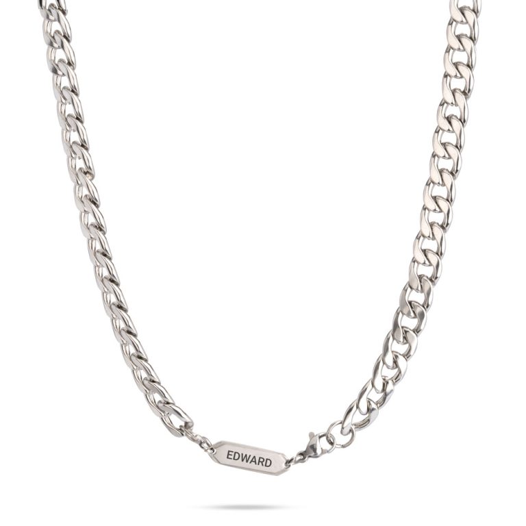 Men’s Cuban Chain Necklace with Engraved Tag